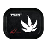 TYSON 2.0 Black Metal Rolling Tray with White Pigeon Design - Top View