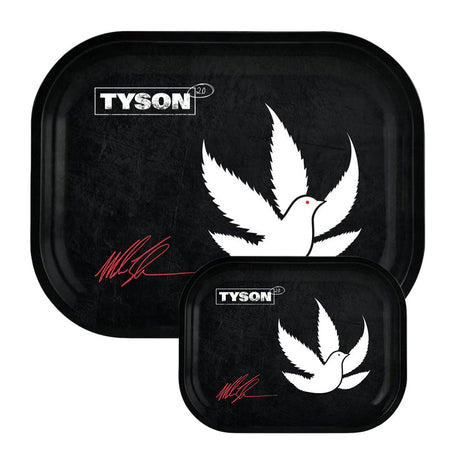 TYSON 2.0 Black Metal Rolling Tray with White Pigeon Design - Medium & Small Sizes