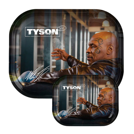 TYSON 2.0 Metal Rolling Tray featuring Mike Tyson design, 12"x8", ideal for dry herb preparation