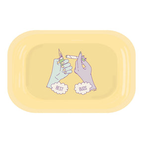 Ugly House Giddy Best Buds Medium Aluminum Rolling Tray in Yellow with Fun Illustration