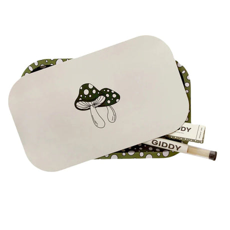 Ugly House Giddy Rolling Tray Bundle with Mushroom Design, Metal Tray and Hemp Cones, Top View