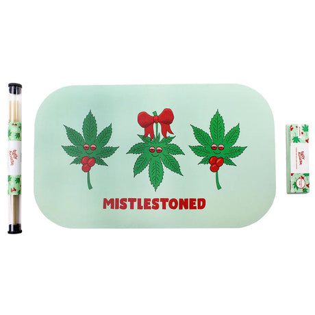 Ugly House Mistlestoned Rolling Tray Bundle with festive design, 10" x 6", front view