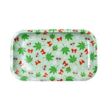 Ugly House Mistlestoned Metal Rolling Tray, 10" x 6", Festive Cannabis Leaf Design, Top View