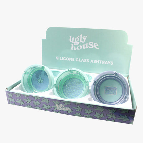 Ugly House Silicone & Glass 4" Ashtrays, 6-Pack, 'Sorry Stoned' Design, in Display Box