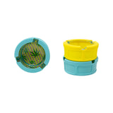 Ugly House Silicone & Glass Ashtray 6-Pack, I Feel Good design, top and side view, compact and portable