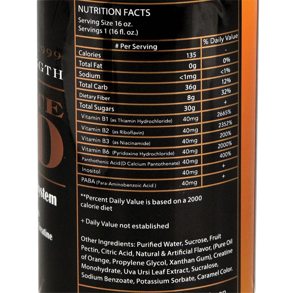 Close-up of Ultimate Gold Detox 16oz Drink label showing nutrition facts and ingredients