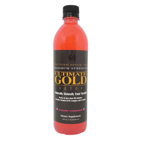 Ultimate Gold 20oz Detox Drink in Screamin' Strawberry flavor, front view on white background