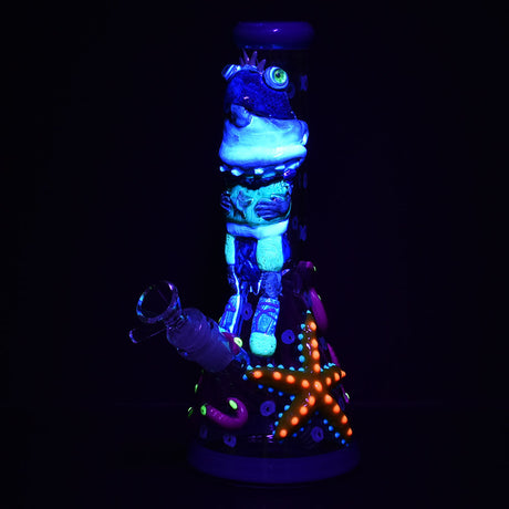 Under The Sea 3D Painted Beaker Water Pipe, 10", 14mm Female Joint, Borosilicate Glass, Front View