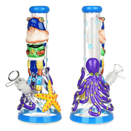Under The Sea 3D Painted Beaker Water Pipe, 10-inch, with ocean-inspired design and borosilicate glass