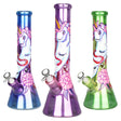 Trio of Unicorn Glow Beaker Water Pipes in Borosilicate Glass, 13.5", Front View