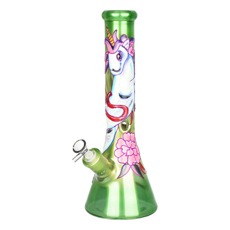 Unicorn Glow Beaker Water Pipe, 13.5", 14mm Female Joint, Borosilicate Glass, Front View