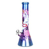 Purple Unicorn Glow Beaker Water Pipe, 13.5", 14mm Female Joint, Borosilicate Glass, Front View