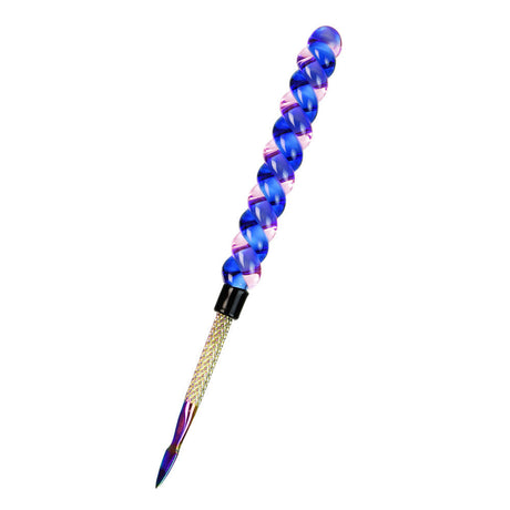 Unicorn Horn Glass Dab Tool with Anodized Steel, Blue and Pink Swirl, 6" Length