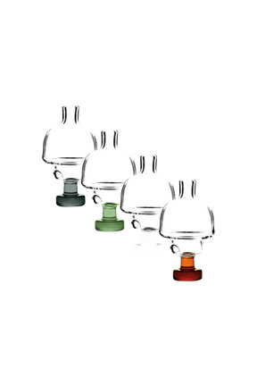 Assorted Borosilicate Glass Universal Directional Carb Caps for Dab Rigs on White Background