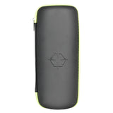 Sleek black travel case for bongs with neon green trim and zipper, front view