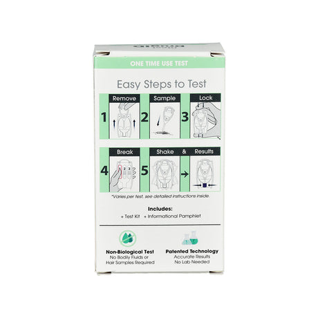 uTest Opiates Drug ID Testing Kit front view with instructions, portable design, made in USA