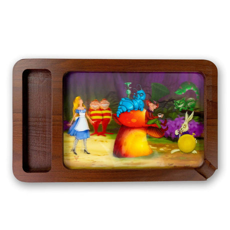V Syndicate High-Def Wood Rollin' Tray with Alice in Wonderland Design - Small