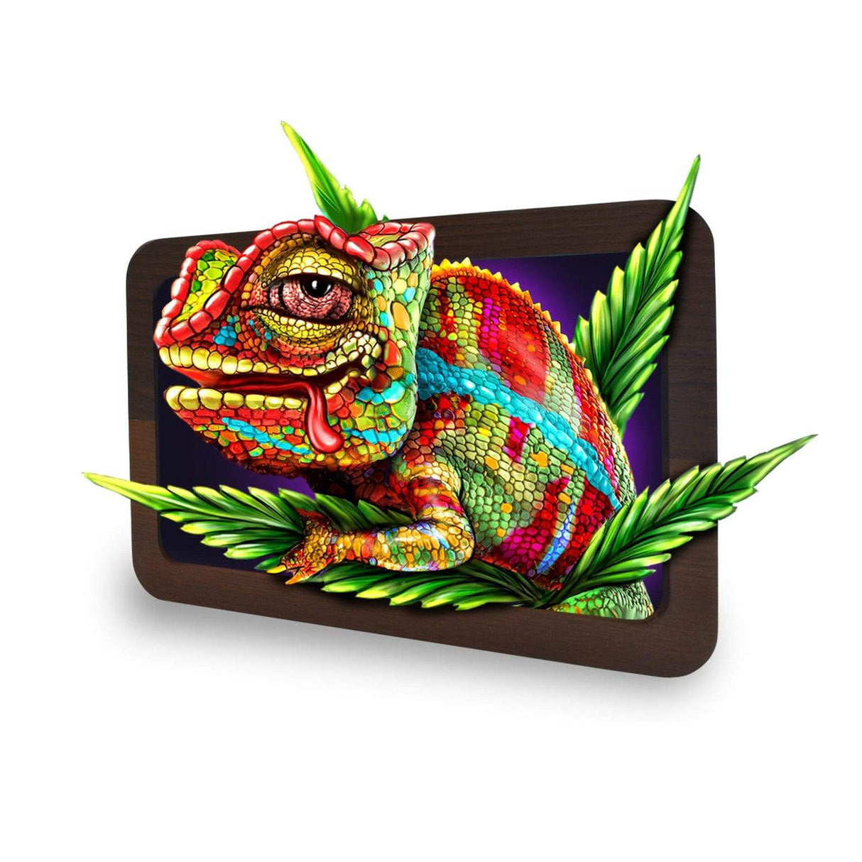 V Syndicate High-Def Wood Rollin' Tray with Colorful Chameleon Design - Small Size