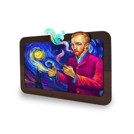 V Syndicate High-Def Wood Rollin' Tray with Artistic Van Gogh-Inspired Design, Small Size