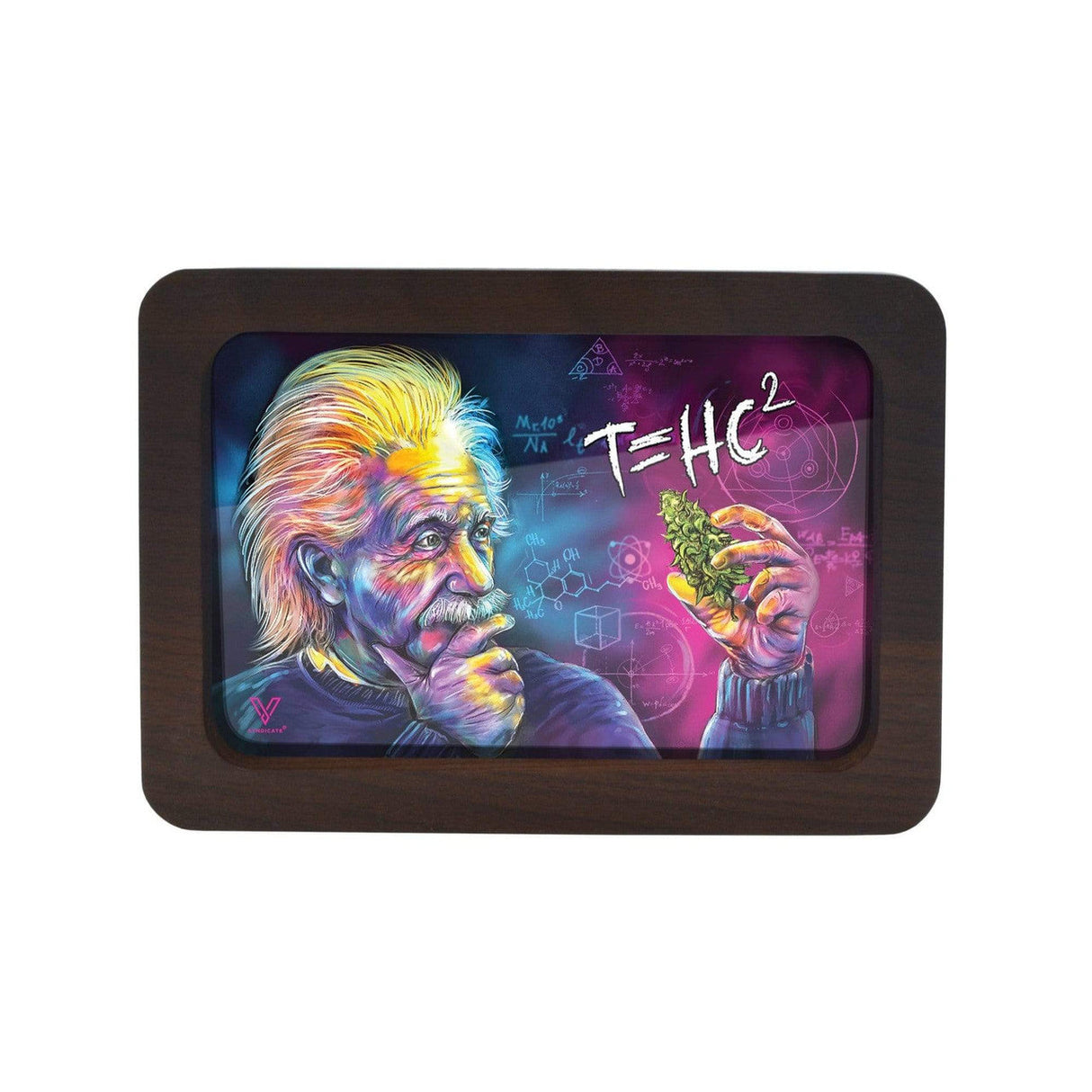 V Syndicate Dalirious Roll & Go Bundle, medium metal tray with Einstein and cannabis formula