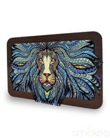 V Syndicate Metal Rolling Tray with Vibrant Tribal Lion Design - Front View