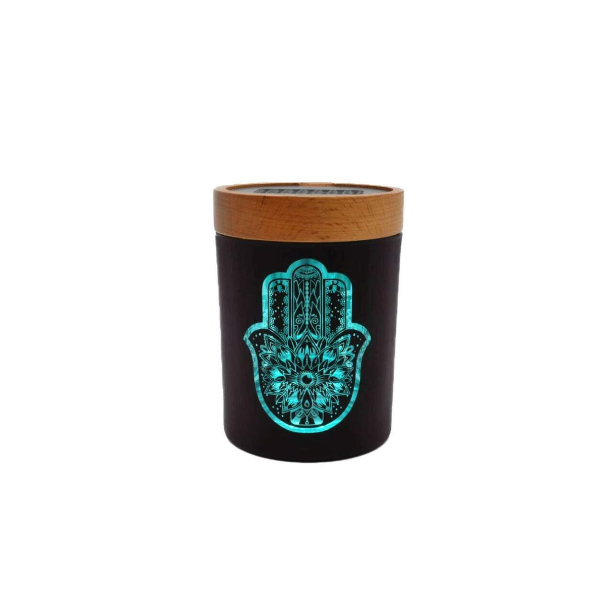 V Syndicate Smart Stash Jar Medium with Hamsa Turquoise design, portable wooden herb storage