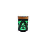 V Syndicate Smart Stash Jar Medium in Illuminati Green with Wooden Lid - Front View