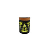 V Syndicate Smart Stash Jar Medium in Illuminati Yellow with Wooden Lid, Front View