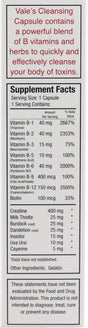 Vale Detox Cleansing Capsule packaging with supplement facts, compact and portable design, made in USA