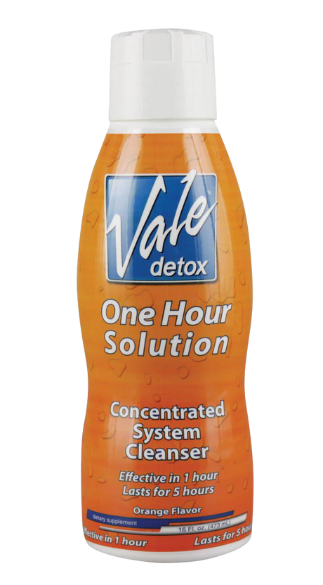 Vale Detox One Hour Solution orange flavor, 16 oz bottle, front view on white background