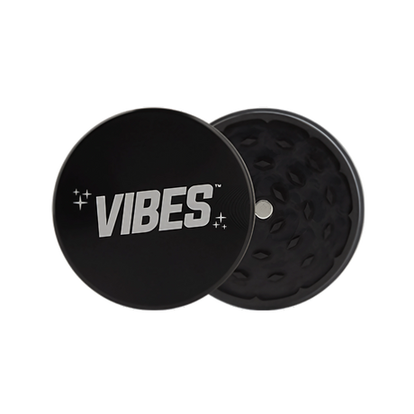 Vibes 2-Piece Aluminum Grinder in Black - 2.5" Compact Design for Dry Herbs, Top View