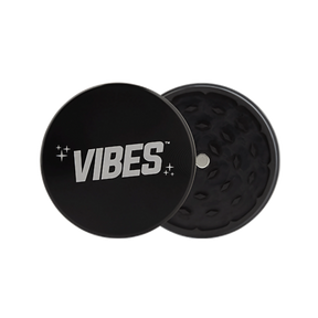 Vibes 2-Piece Aluminum Grinder in Black - 2.5" Compact Design for Dry Herbs, Top View