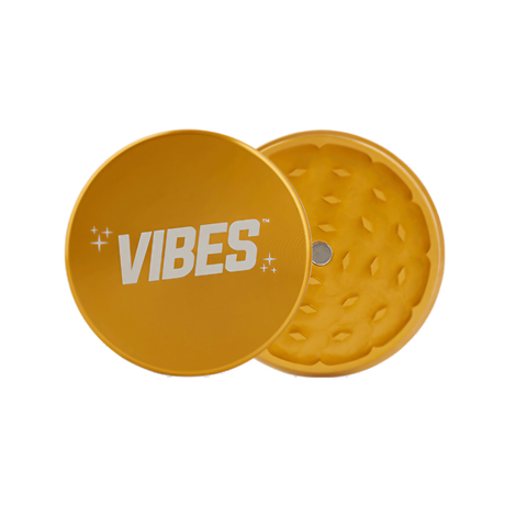 Vibes 2-Piece Grinder in Gold, Compact Aluminum Design, 2.5" Size for Dry Herbs, Top View