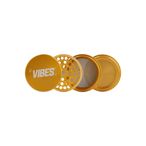 Vibes 4-Piece Compact Aluminum Grinder in Gold, 2.5" Size, Portable Design for Dry Herbs - Top View