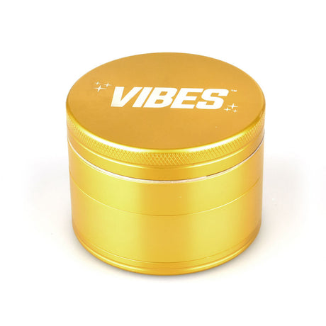 VIBES Anodized Gold Metal Grinder, 4pc with a compact design, perfect for dry herbs - Front View