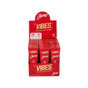 Vibes Hemp Cones Box - 1.25" Red Pack Front View with 6 Cones Per Pack for Dry Herbs