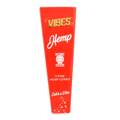 VIBES Hemp King Size Cones packaging front view, 3-pack of fine hemp rolling papers for dry herbs