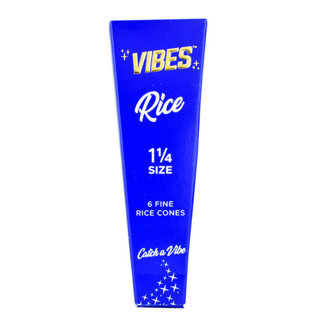 VIBES Rice Cones 1 1/4" Size - Front View of Blue Package with 6 Fine Rice Cones for Dry Herbs