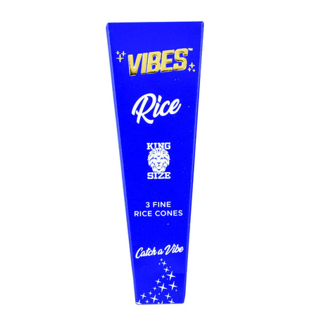 VIBES King Size Rice Cones packaging, blue, 3-pack, front view, perfect for dry herbs