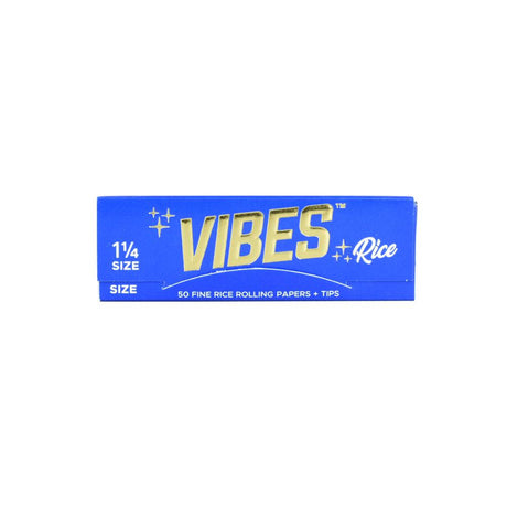 VIBES Rice Rolling Papers 1 1/4" Size Pack Front View with Tips for Dry Herbs