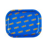 VIBES Signature Metal Rolling Tray in Blue - Large Size, 13" x 11", with Novelty Design