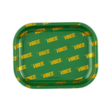 VIBES Signature Metal Rolling Tray in Green, Large Size 13" x 11", top view on white background