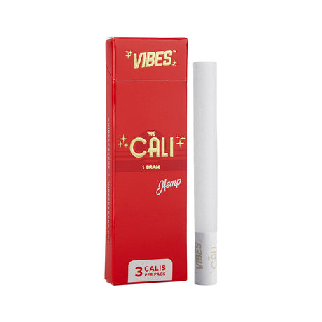 Vibes The Cali Pre-Rolls - Hemp - 8 Pack, front view of red and white box with one hemp roll