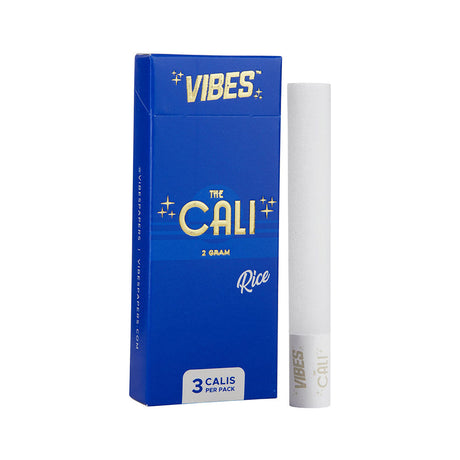 VIBES The Cali Pre-Rolls Rice 2g 8 Pack, portable blue box next to white rolling paper