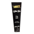 VIBES Ultra Thin Cones 1 1/4" Size - Front View of Black Pack with 6 Cones for Dry Herbs