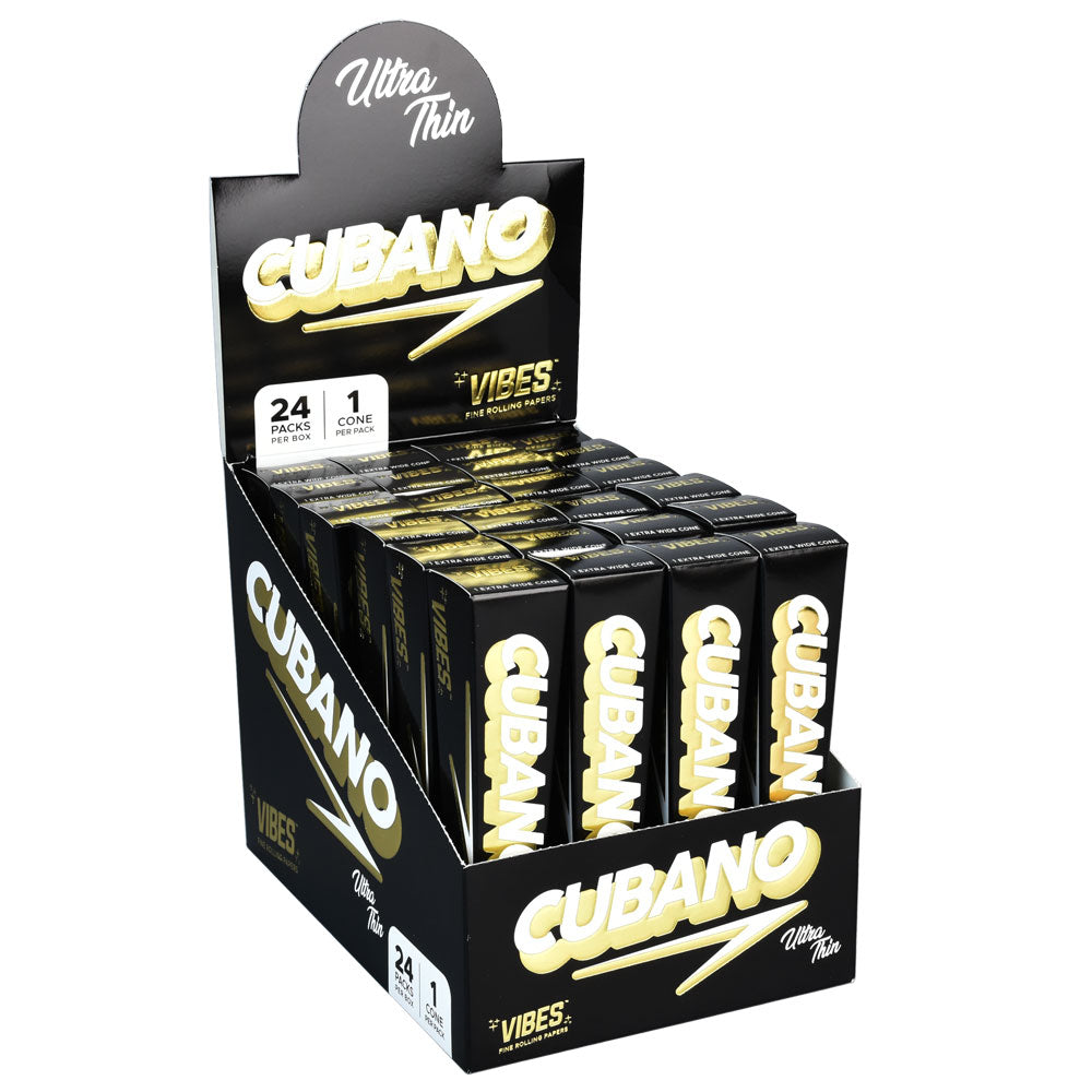 VIBES Ultra Thin Cubano Cones 24 Pack Display Box - Kingsize, Portable Design for Dry Herbs