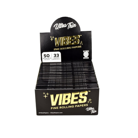 VIBES Ultra Thin King Size Rolling Papers display box front view on white background
