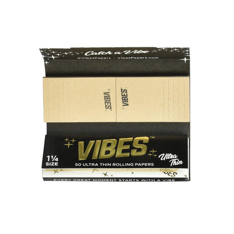 VIBES Ultra Thin 1 1/4" Rolling Papers with Filters, Front View on White Background