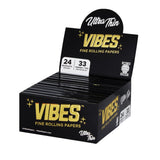 VIBES Ultra Thin King Size Rolling Papers with Filters displayed in open box