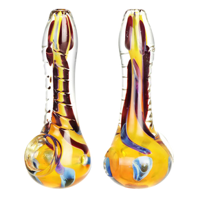 Vibrant Sea Slug Ribbed Spoon Pipe, 4.5" Borosilicate Glass, Front and Side Views